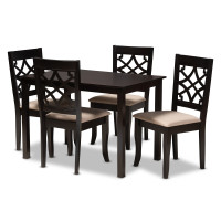 Baxton Studio RH331C-Sand/Dark Brown-5PC Dining Set Mael Modern and Contemporary Sand Fabric Upholstered Espresso Brown Finished 5-Piece Wood Dining Set